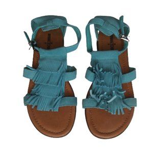 MinnieTonka leather suede upper aqua blue color fringe  sandals size 8